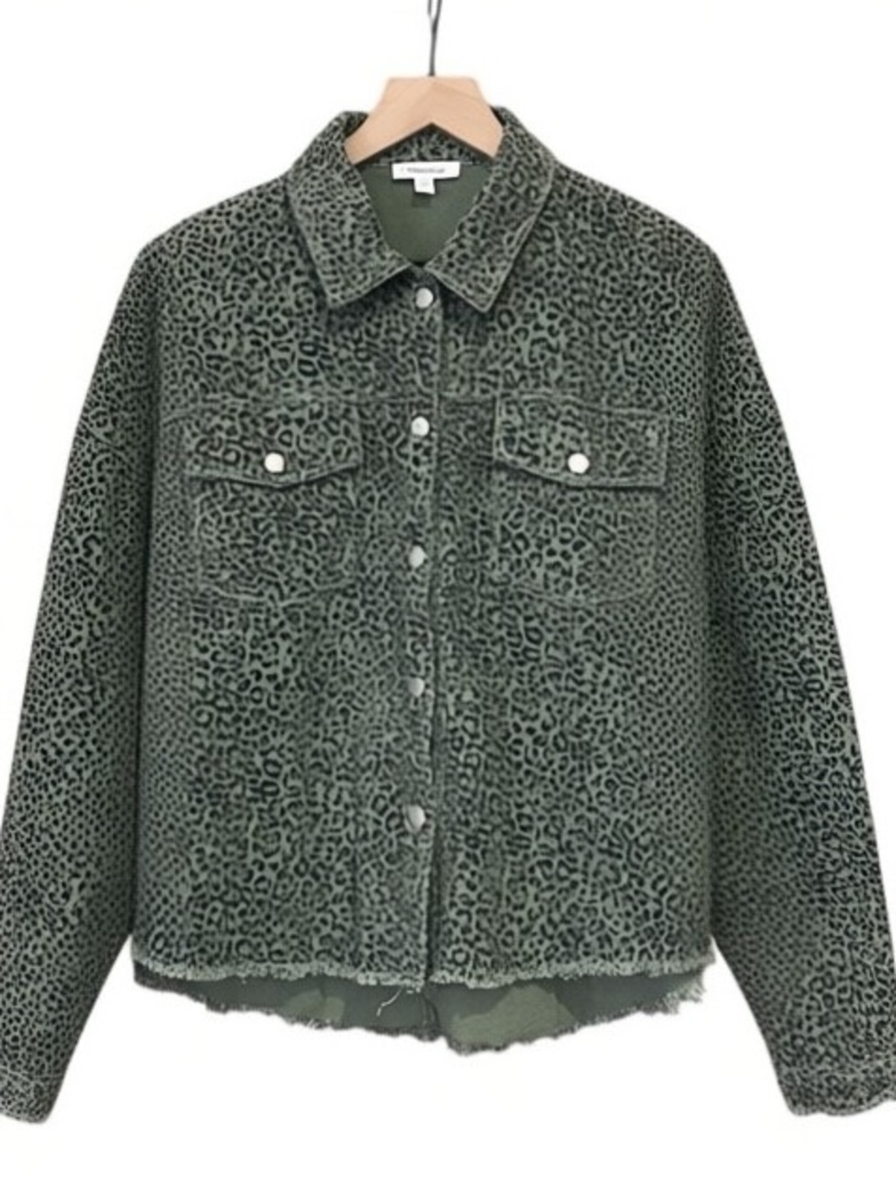 Mittoshop Leopard Print Jacket Shacket Women Small Army Green Black